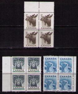 CANADA Sc# 322 - 324 MNH FVF Set3 x Block4 Moose Ram Bear