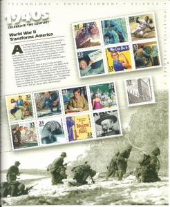 U.S.#3186 Celebrate The Century 1940's 33c Pane of 15, MNH. See descrip