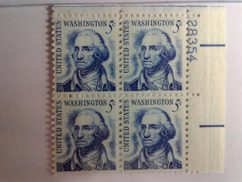 SCOTT # 1283 WASHINGTON 5 CENT PLATE BLOCK MINT NEVER HINGED GEM QUALITY