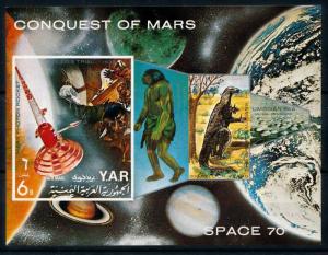 [77659] Yemen YAR 1971 Space Travel Conquest Mars Dinosaurs Imperf. Sheet MNH