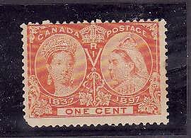 Canada-Sc#51-Unused 1c orange-QV Diamond Jubilee-og- hinge -1897-Cdn180-