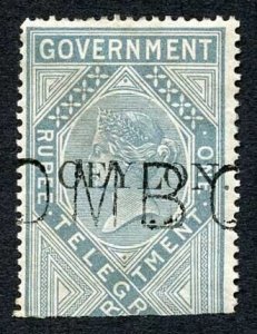 Ceylon Telegraph SGT4 1r Grey India opt Ceylon with Colombo cancel Cat 15