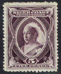 NIGER COAST 1897 QV 5D WMK CROWN CA COMPOUND PERF 13½,14 AND 12 - 13