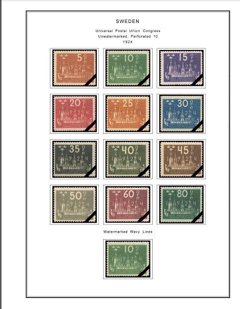 COLOR PRINTED SWEDEN [CLASS.] 1855-1946 STAMP ALBUM PAGES (31 illustrated pages)