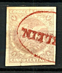 Colombia 1876 5c Pale Violet Laid Paper Imperf Red Medellin Oval (1v) FU Stamp