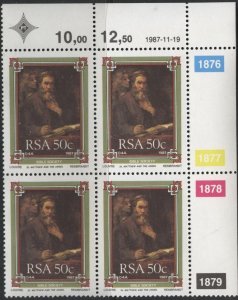 South Africa 704 (mnh block of 4) 50c Rembrandt’s “St Matthew & Angel” (1987)