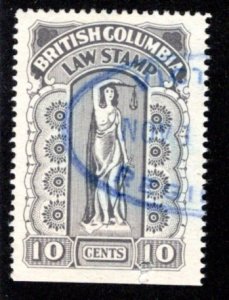 van Dam BCL32, 7th Series, 10c, Victoria handstamp and blind perf,BC Law, Canada