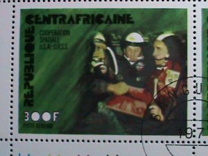 CENTRAL AFRICA-1976 COOPERATION OF USSR &  USA- SPACE HEROES-CTO BLOCK OF 4- VF