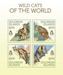 SOLOMON IS. - 2013 - Wild Cats of the World - Perf 4v Sheet -Mint Never Hinged