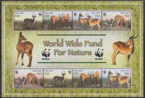 MALAWI Sc # 714e CPL MNH SOUVENIR SHEET of 2 SETS of 4 for WWF - PUKU ANTELOPE