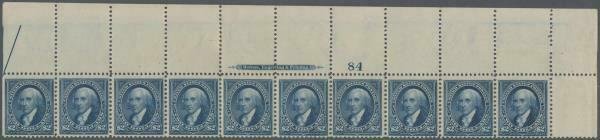 MOMEN: US STAMPS #277 MINT OG NH PLATE IMPRINT STRIP OF 10 VF UNIQUE