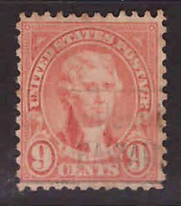 USA Scott 641 Used 9c Jefferson stamp light cancel perf 11x10.5