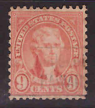 USA Scott 641 Used 9c Jefferson stamp light cancel perf 11x10.5