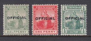 Trinidad Sc O8-O10 MLH 1909-10 OFFICIAL overprints, fresh, bright, well centered