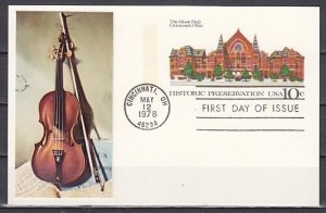 United States, Scott cat. UX73. Music Hall of Ohio Postal card. First day cover