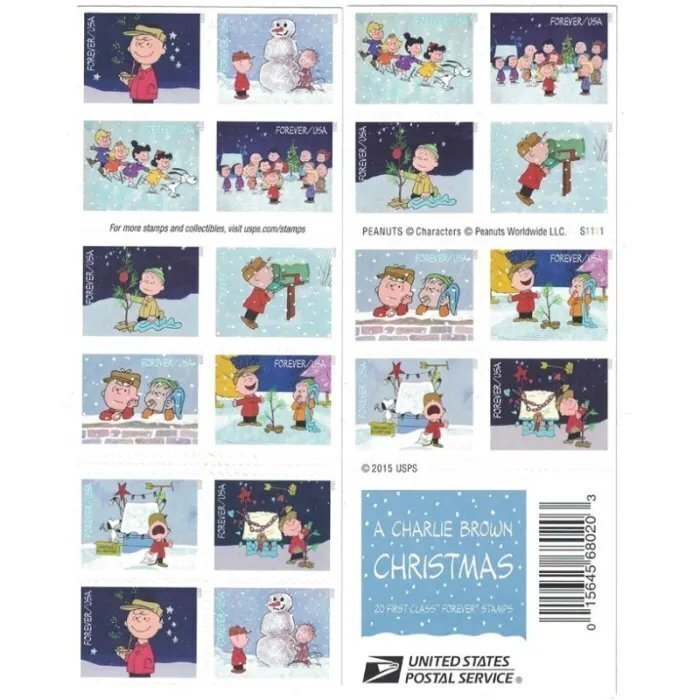 2015 Charlie Brown Xmas Forever Stamps 5 Sheets of 20pcs，total 100pcs