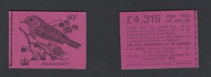 GB #DQ61  December 1971 30p British Birds Machin booklet  CV £4.50