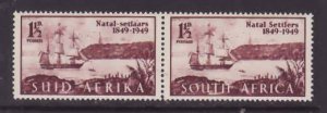 South Africa-Sc#108- id9-unused og NH 1&1/2p pair-Ships-1949-