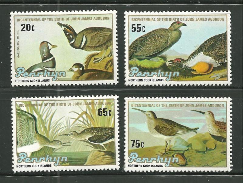 Penrhyn 311-14 MNH Audubon Birth Bicentennial SCV 15.50