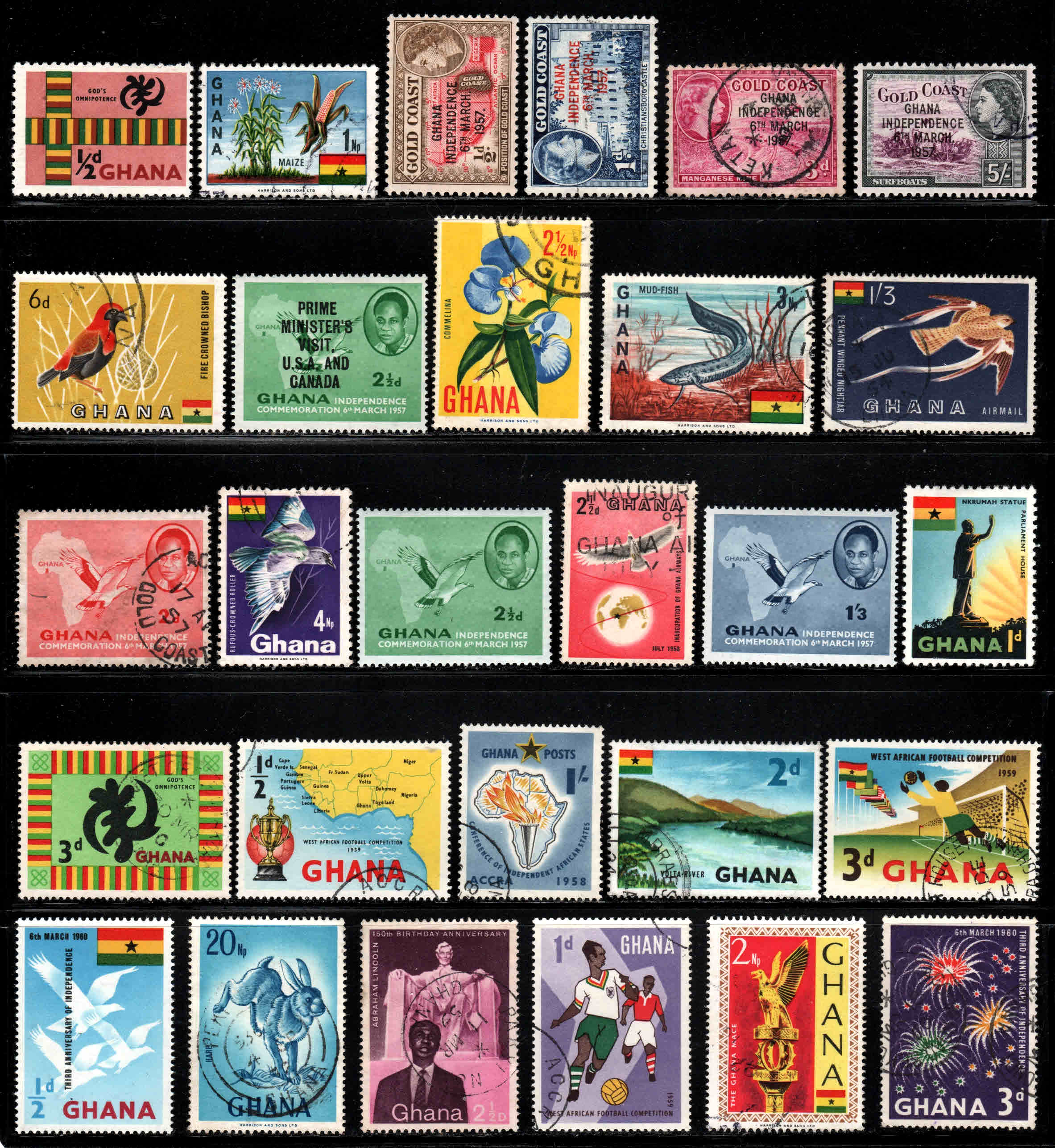 Ghana Lot of 28 Different Stamps Mint, Used, MX Africa Ghana, General Issue Stamp / HipStamp