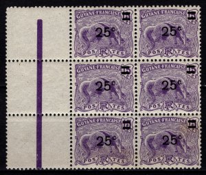 French Guiana 1924-27 Def. with Surch., 25c on 15c Marginal block [Mint]