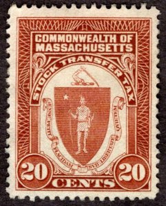 1950's, US 20c, Revenue, Used, Massachusetts stock transfer