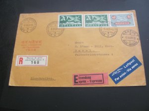 SWITZERLAND 1939 AIRMAIL REGISTERED EXPRESS COVER TO BASEL XF (260)