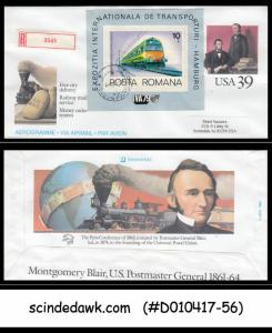 USA - 39c Aerogramme with ROMANIA RAILWAY Stamp - REGISTERED