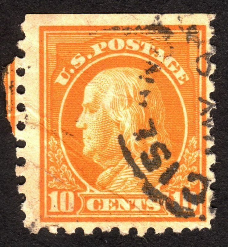 1914, US 10c, Franklin, Used, creased, Sc 433