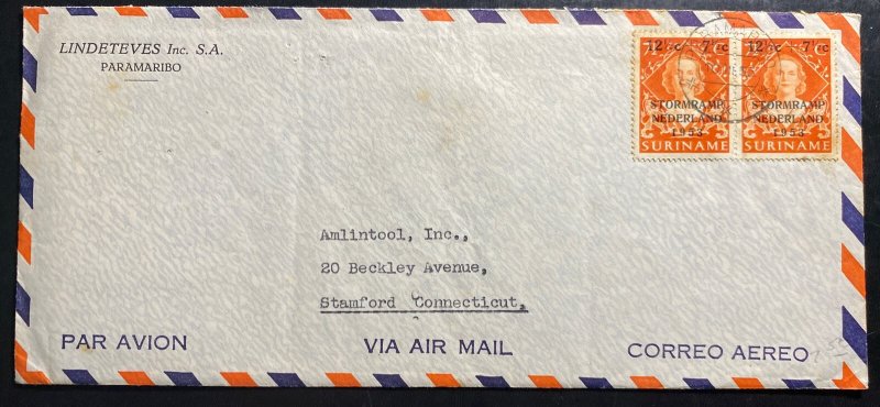 1956 Paramaribo Suriname Netherlands Antilles Airmail Cover To Stamford CT USA