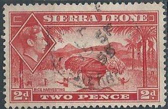 Sierra Leone 176A (used) 2p George VI, rice harvesting, dk red (1941)