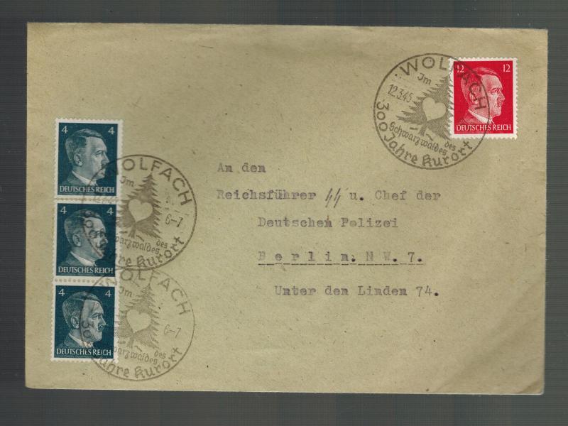 1945 Wolfach to Berlin Germany Reichsfuhrer SS Cover 