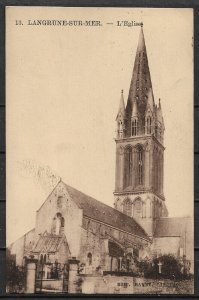 France 1929 Postcard Langrune sur Mer, Calvados, Ancient Church, Gothic Tower