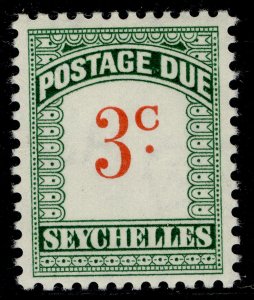 SEYCHELLES QEII SG D10, 3c scarlet & green, M MINT.