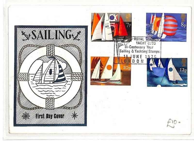 AO221 1975 GB Sailing First Day Cover Royal Thames Yacht Club Cover PTS