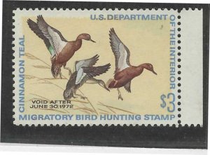 1971 $3 DUCK HUNTING STAMP (RW38) MINT NEVER HINGED $42