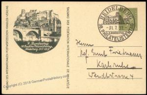 Germany 1932 Heidelberg Stamp Day Private Ganzsachen Postal Card Used Cove 68492