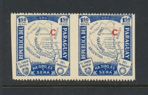 PARAGUAY 1936, 1.50p INTERIOR OFFICE IMPERF BETWEEN PAIR VF MNH Sc#L36var