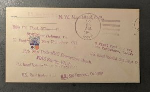 1943 US Navy Cover with Cancels from Many Navy Post Offices