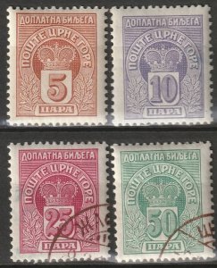 Montenegro 1907 Sc J19-22 postage due set MH*/used