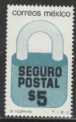 MEXICO G36, $5P Padlock Insured Letter Unwmk Fluor Paper 5. MINT, NH. VF.