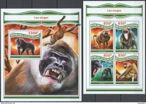 2017 Central Africa Monkeys Wild Animals Primates #7410-13+Bl1683 ** Fd0721