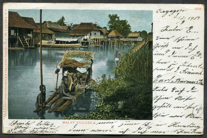 *1239 - STRAITS SETTLEMENTS 1904 Picture Postcard to GERMANY. Singapore. Malaya