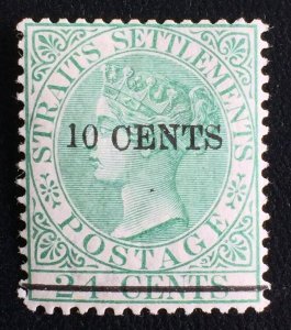 MALAYA 1897 STRAITS SETTLEMENTS QV 10c on 24c MLH SG#86 M2622