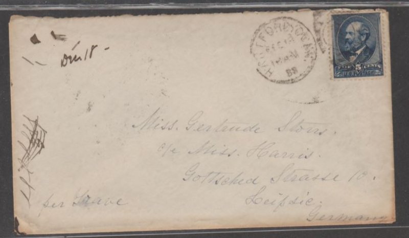 U.S. Scott #216 Cover - 13-19 Dec 1888 Hartford CT to Leipzig Germany