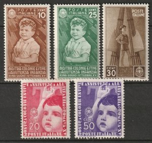 Italy 1937 Sc 367-71 set low values MH* some toned gum