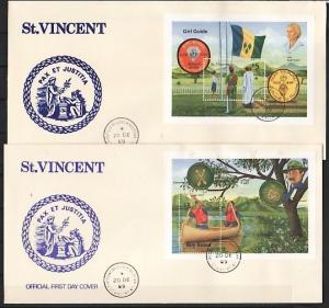 St. Vincent, Scott cat. 1286-1287. Scouting s/sheets. 2 First day covers. ^