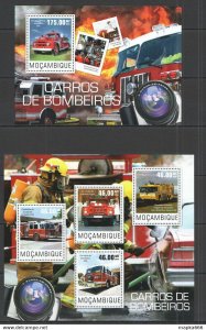 2014 Mozambique Transport Cars Automobiles Fire Trucks Kb+Bl ** St2446