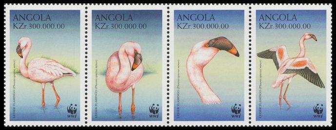 Angola Birds WWF Lesser Flamingo Strip of 4v SG#1402-1405 SC#1058 a-d