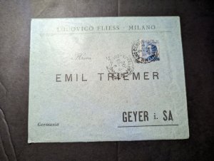 1909 Italy Cover Milan to Geyer SA Germany Lodovico Fliess Emil Triemer